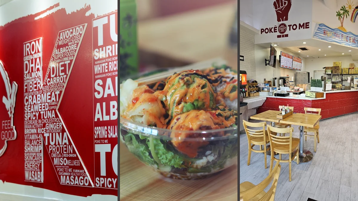 Fast-casual dining area with simple tables and chairs