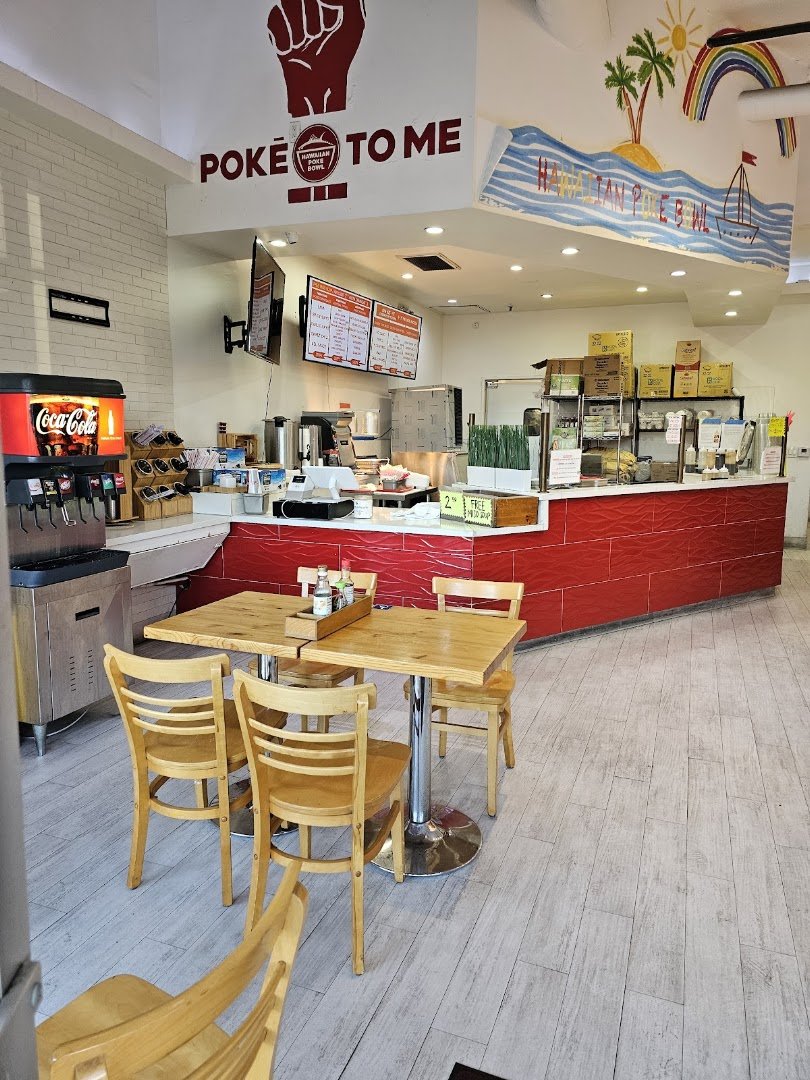 Poke bowls with fresh toppings on a counter