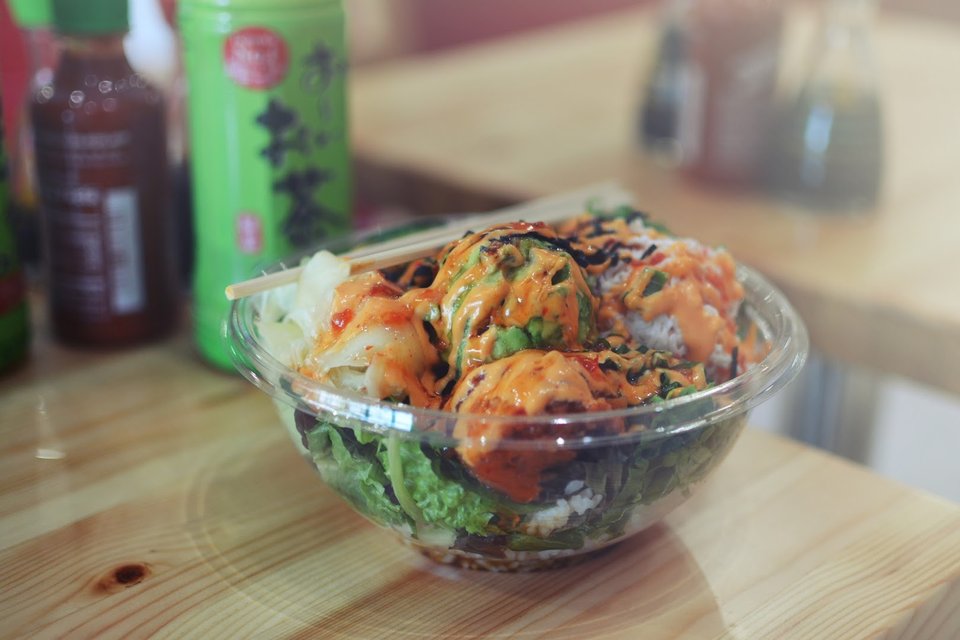 Close-up of colorful Hawaiian poke ingredients