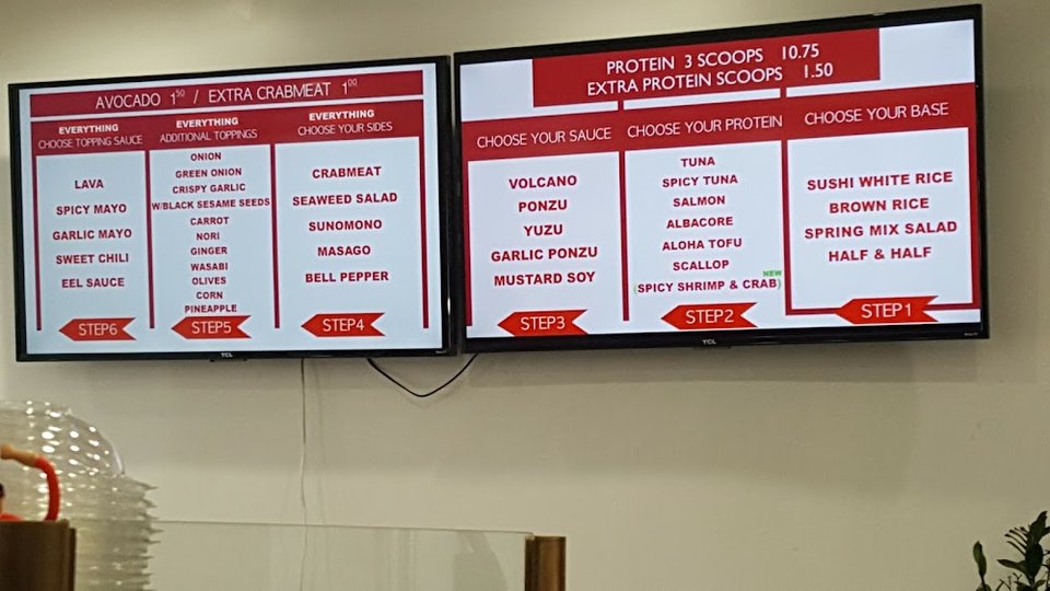 Drink options beside poke bowl choices